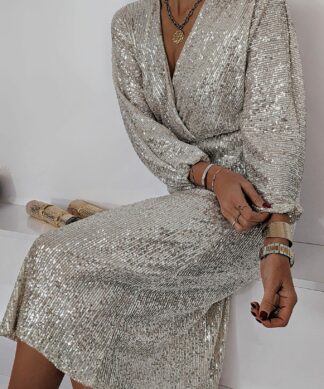 langes Sequin Kleid ATTENTION – champagner